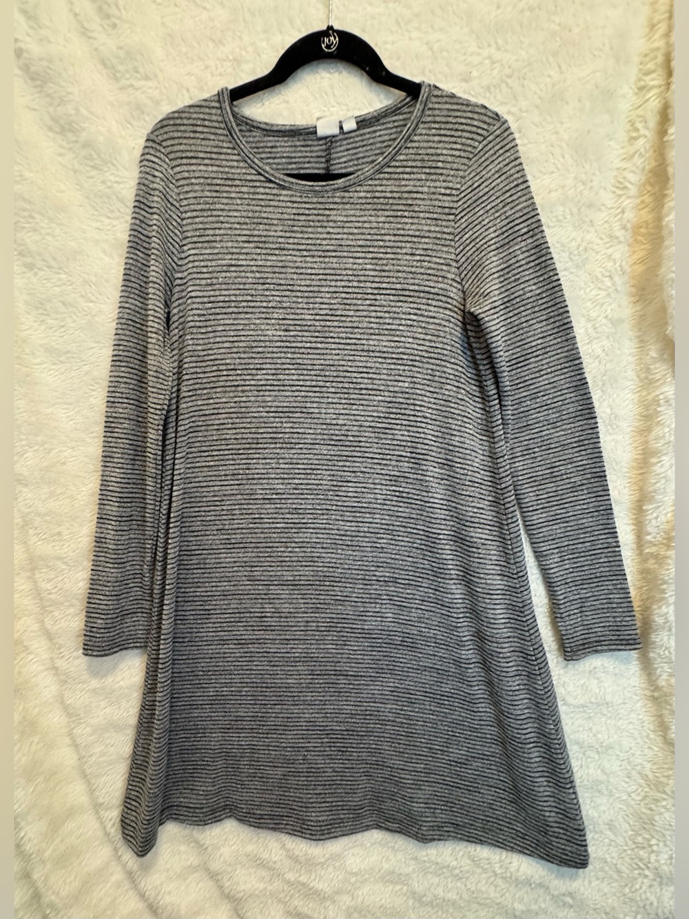 Grey Striped Long Sleeve A-Line Dress
